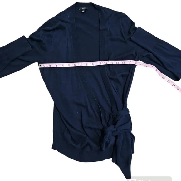 Ann Taylor Blue Wrap Cardigan Sweater Women M Cotton Blend Classic Preppy Chic - Picture 6 of 7